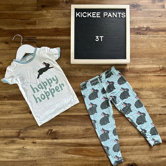 Kickee Pants Easter Happy Hopper Green Gray Bunny Two Piece Bamboo Pajama Set 3T - Picture 1 of 9